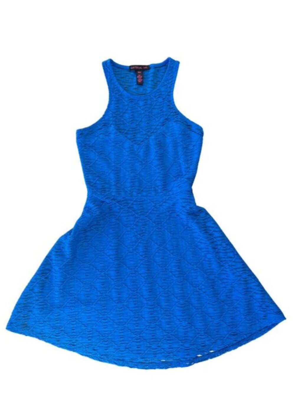 Material Girl Blue Lace Fit Flare Dress XS Skater Racerback Party